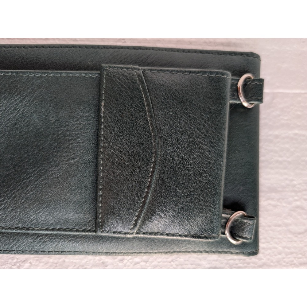 Vintage Tandem Bags Dark Green Leather Wallet Clutch Crest Embossed 05G - Picture 4 of 13